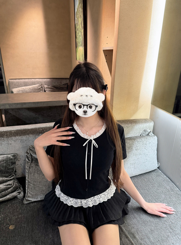 レースリボンリブトップス