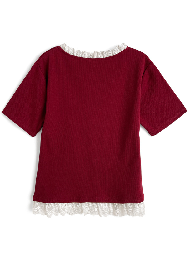 レースリボンリブトップス