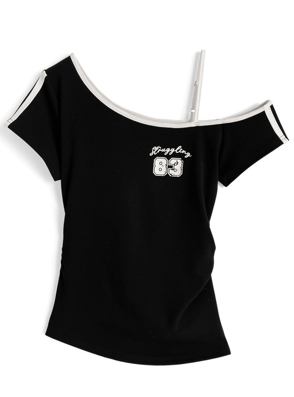 配色ラインワンショルダートップス