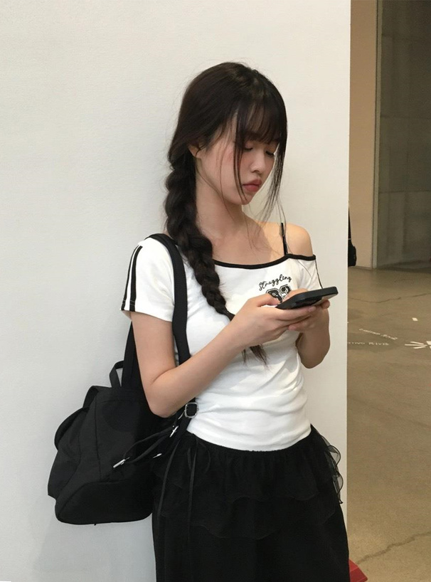 配色ラインワンショルダートップス