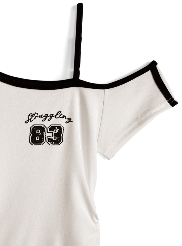 配色ラインワンショルダートップス