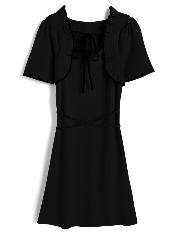 ボレロドッキングクロスリボンニットミニワンピース[ru1592]