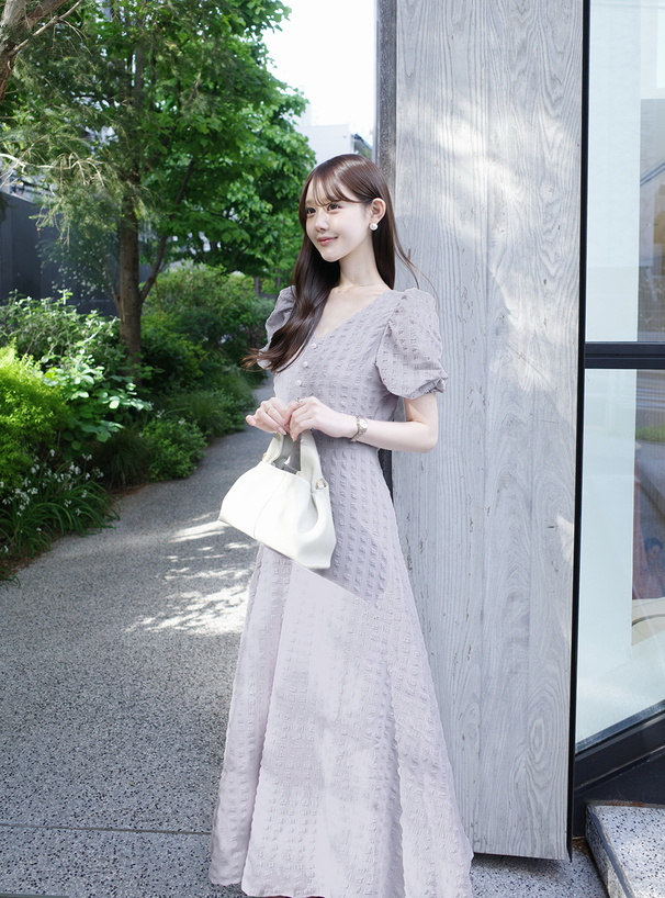 ふくれジャガードロングワンピース