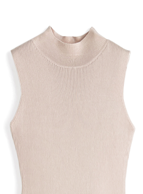 シアーチェック柄ドッキングノースリーブニットワンピース