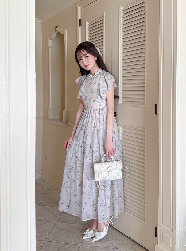 花柄フレアスリーブワンピース