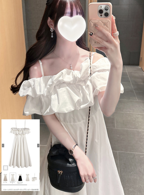 バルーンオフショルダーロングワンピース