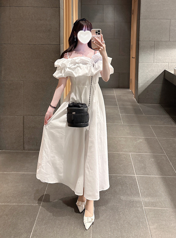 バルーンオフショルダーロングワンピース