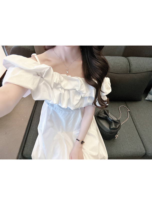 バルーンオフショルダーロングワンピース