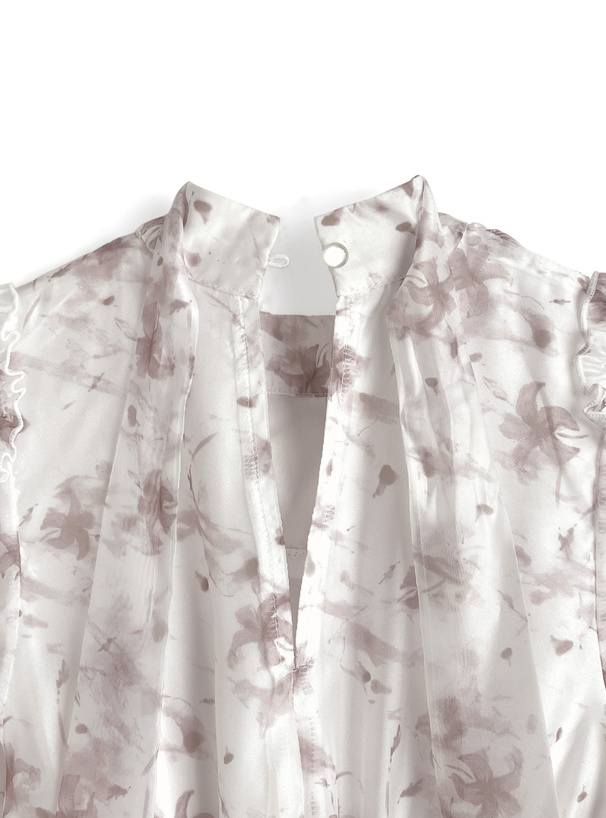 花柄ショルダーオープンリボンシアーワンピース