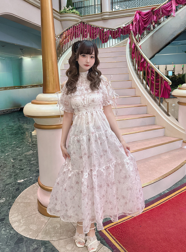 花柄ショルダーオープンリボンシアーワンピース[ru1611] | レディース