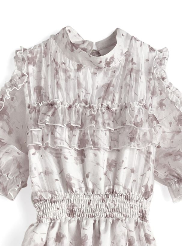 花柄ショルダーオープンリボンシアーワンピース