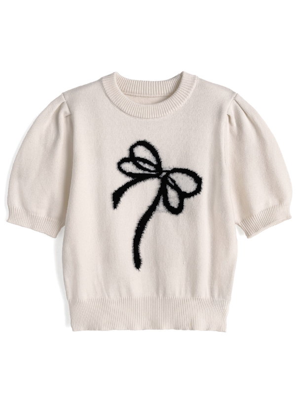 シャギーリボンニットトップス