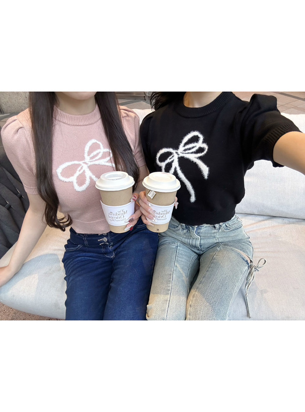 シャギーリボンニットトップス