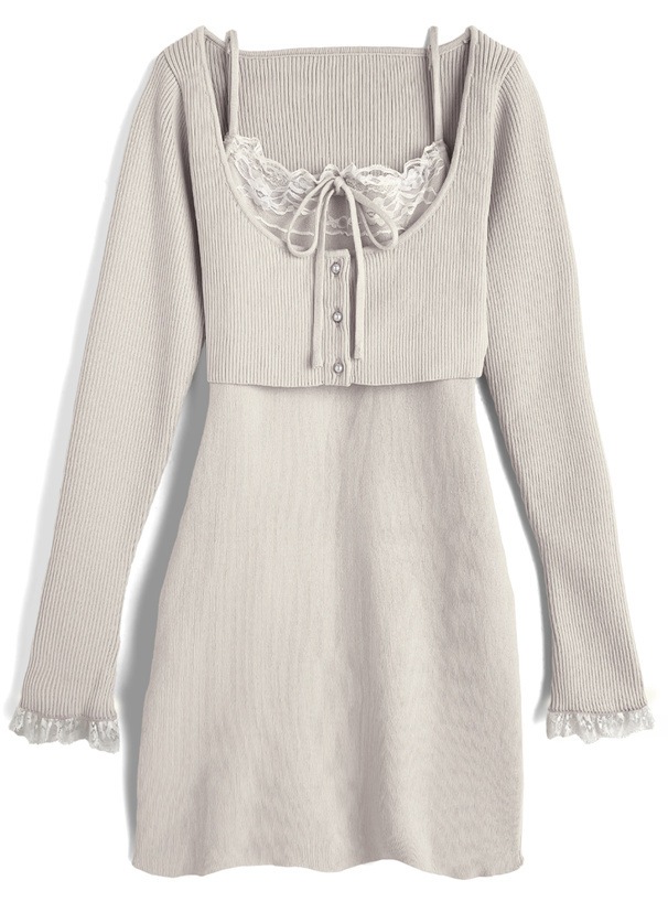 レースカーディガン×キャミソールミニワンピースアンサンブル