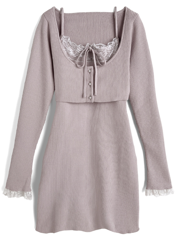 レースカーディガン×キャミソールミニワンピースアンサンブル