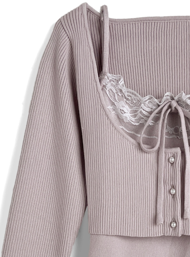 レースカーディガン×キャミソールミニワンピースアンサンブル