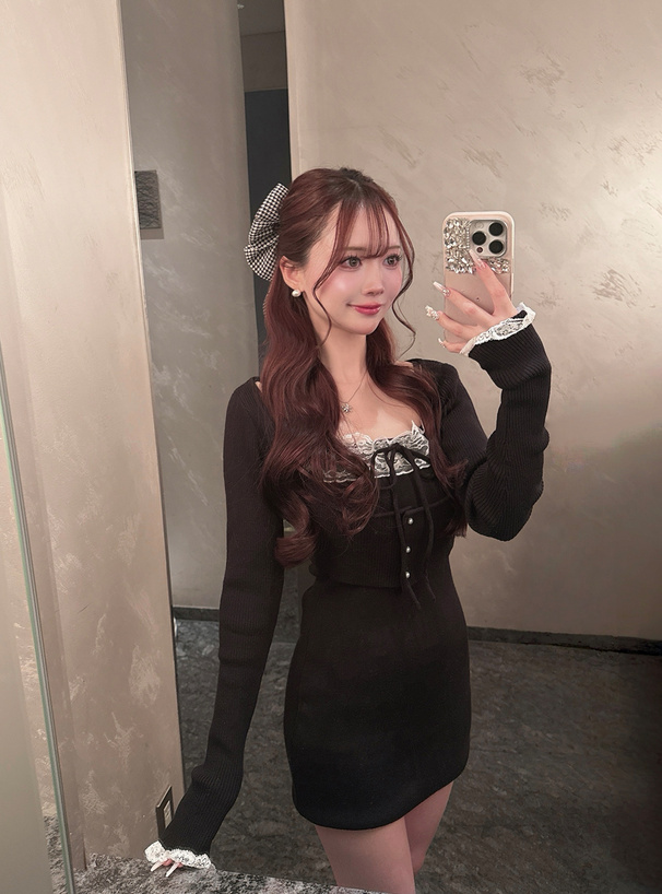 レースカーディガン×キャミソールミニワンピースアンサンブル