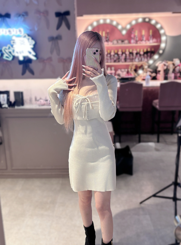 レースカーディガン×キャミソールミニワンピースアンサンブル