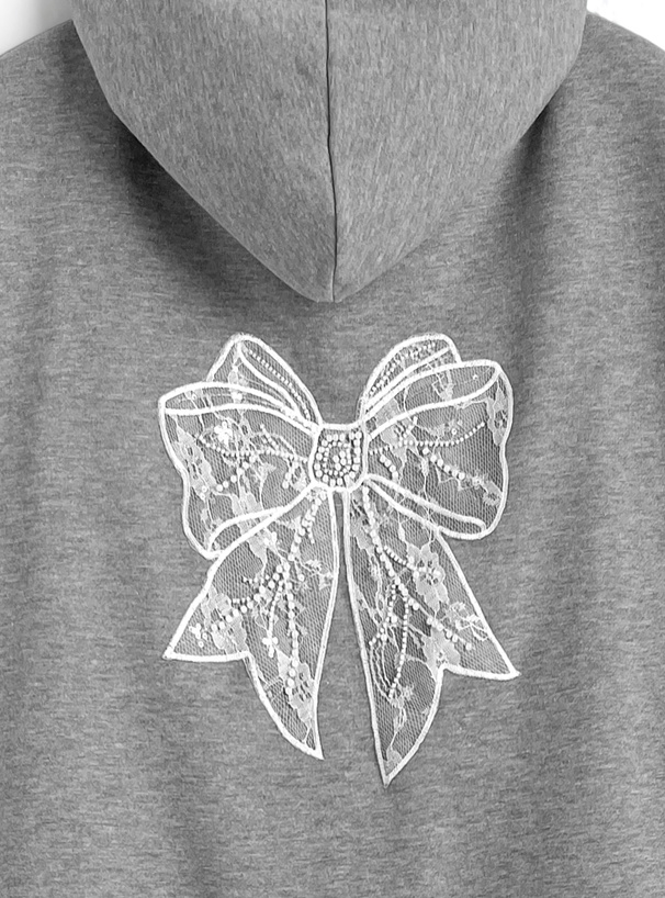 バックリボンレース刺繍パーカー×レースティアードミニスカートスウェットセットアップ