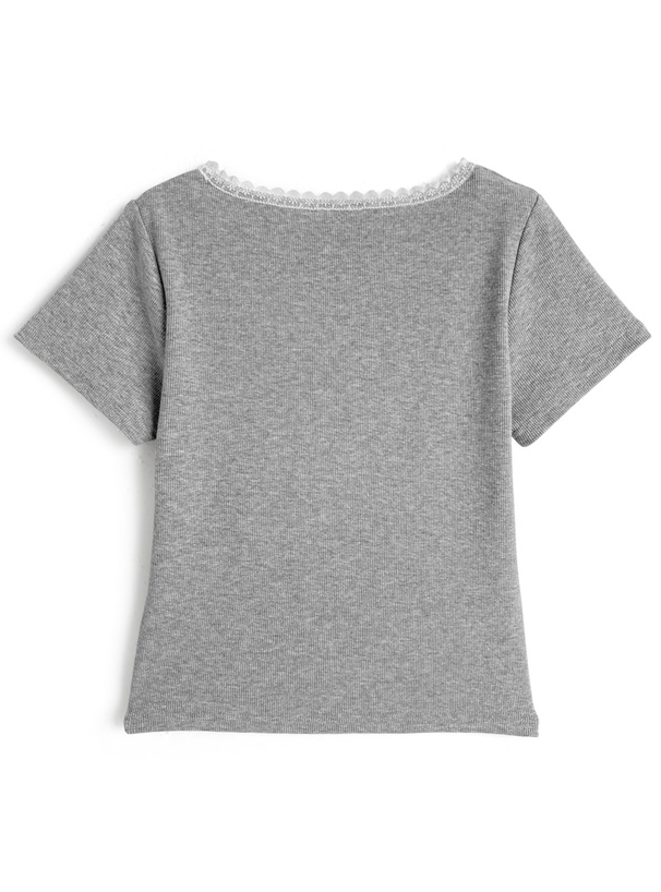 リボンレースリブトップス