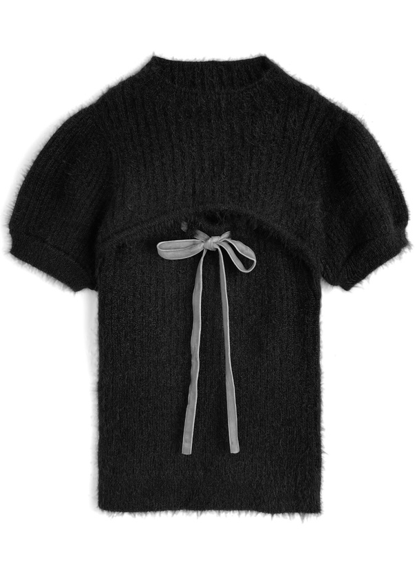 ショート丈トップス×リボンキャミソールシャギーニットアンサンブル