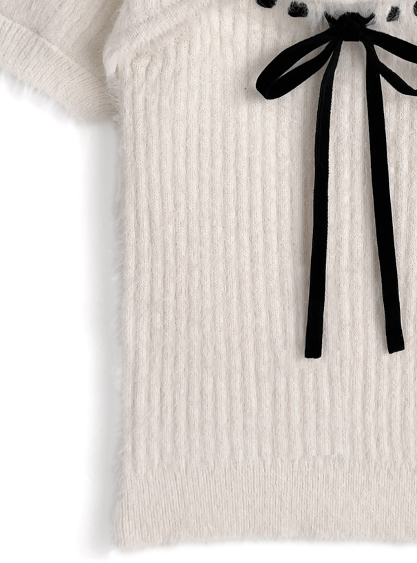 ショート丈トップス×リボンキャミソールシャギーニットアンサンブル