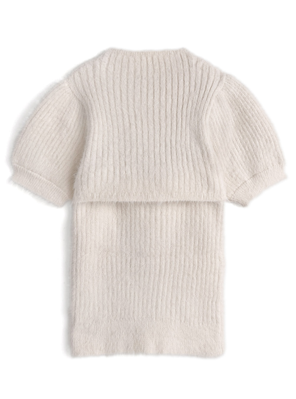 ショート丈トップス×リボンキャミソールシャギーニットアンサンブル