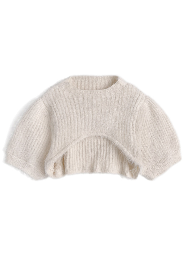 ショート丈トップス×リボンキャミソールシャギーニットアンサンブル