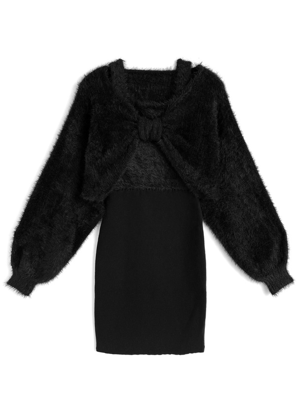 シャギーリボンボレロ×切替ミニワンピースニットアンサンブル[ru1635]