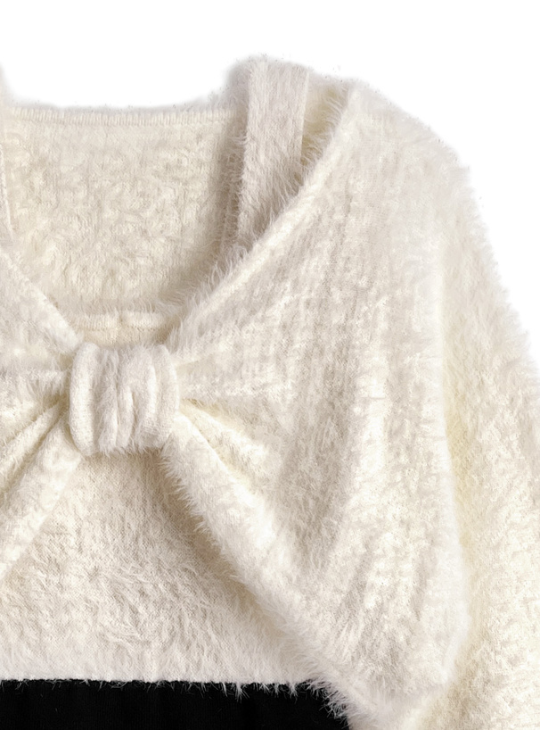 シャギーリボンボレロ×切替ミニワンピースニットアンサンブル