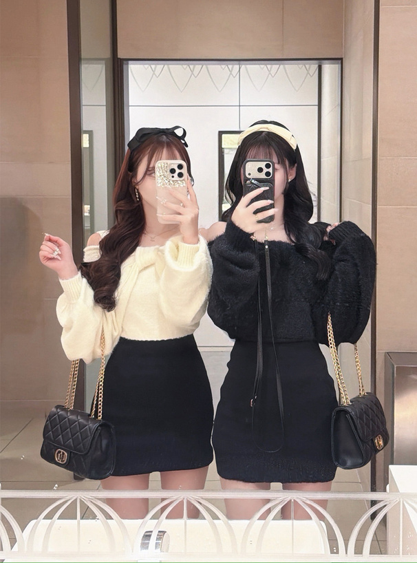 シャギーリボンボレロ×切替ミニワンピースニットアンサンブル