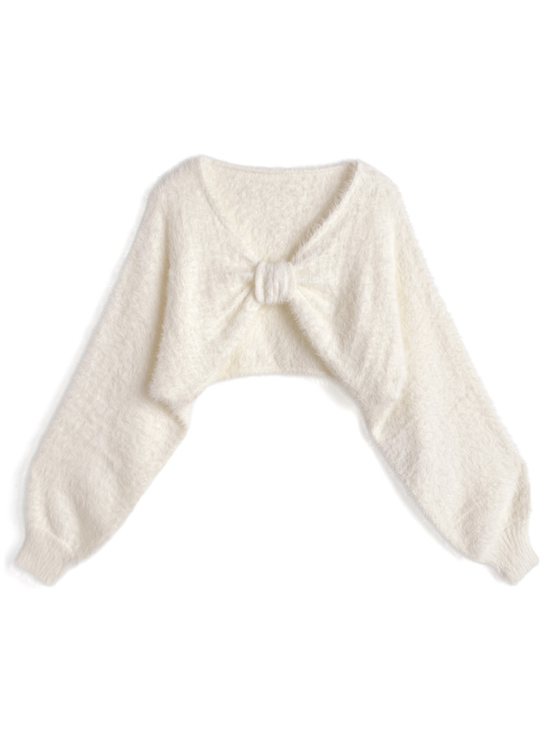 シャギーリボンボレロ×切替ミニワンピースニットアンサンブル