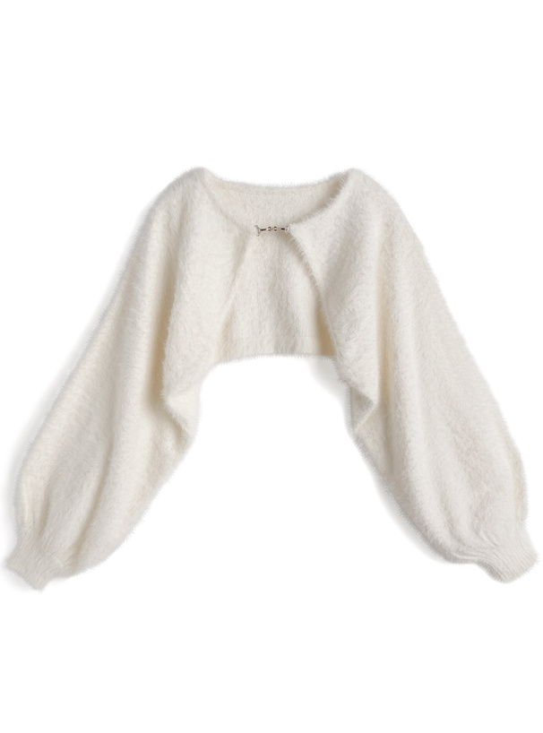 シャギーボレロ×チェック柄ワンピースニットアンサンブル[ru1636