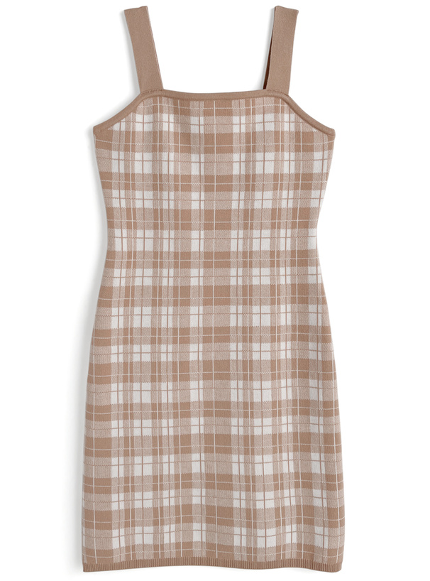 シャギーボレロ×チェック柄ワンピースニットアンサンブル