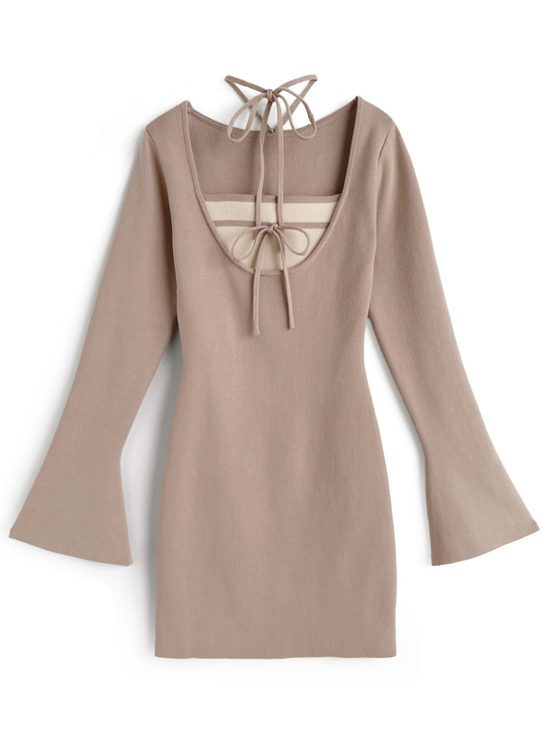 レイヤード風リボンニットミニワンピース