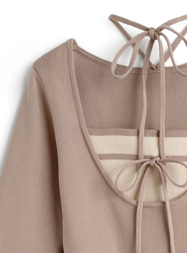 レイヤード風リボンニットミニワンピース