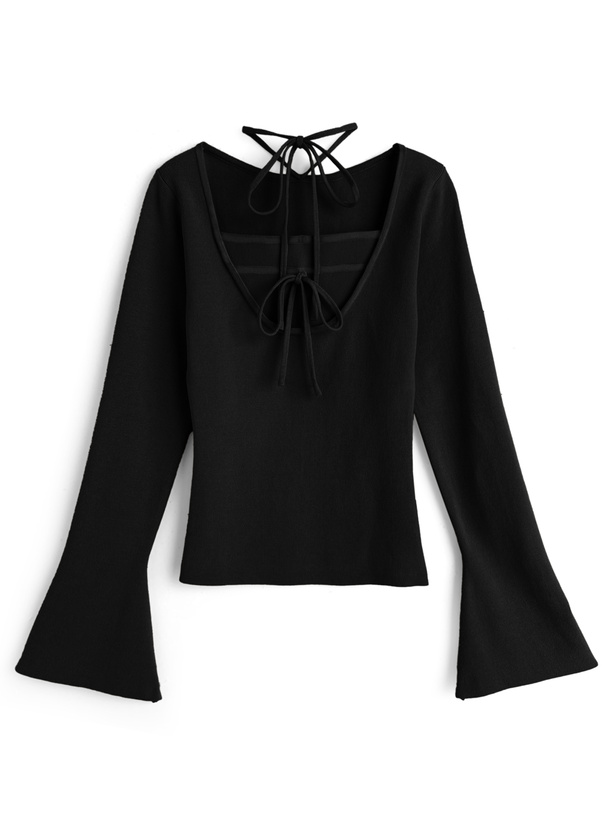 レイヤード風リボンニットトップス[ru1638]