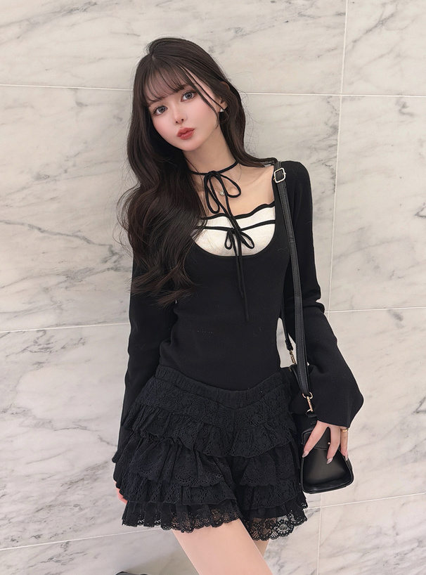 レイヤード風リボンニットトップス[ru1638] | レディースファッション