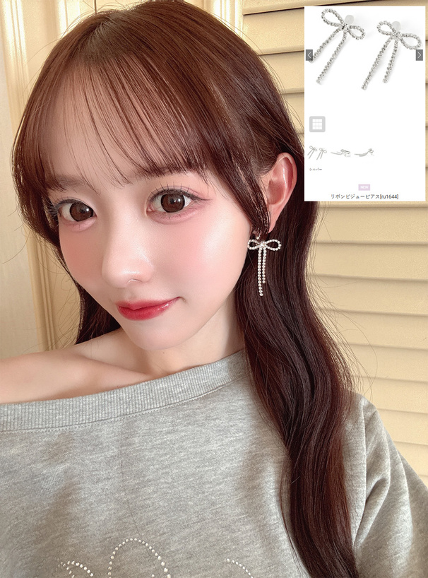 リボンビジューピアス