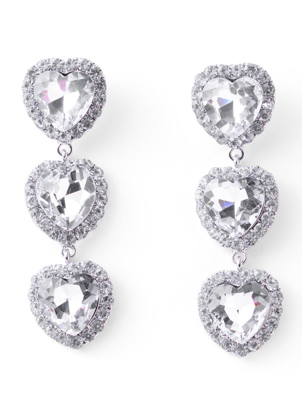 3連ハートビジューピアス