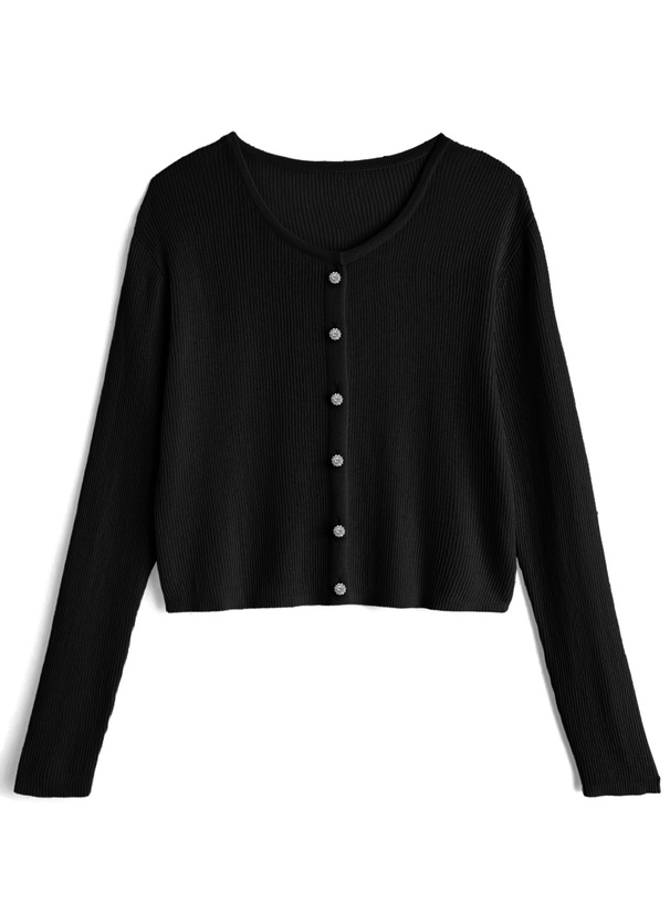 ビジューボタンシアーニットカーディガン