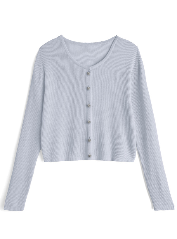 ビジューボタンシアーニットカーディガン