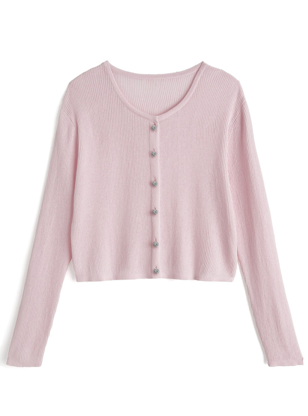 ビジューボタンシアーニットカーディガン