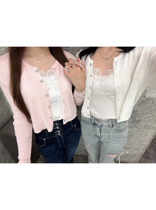 ビジューボタンシアーニットカーディガン