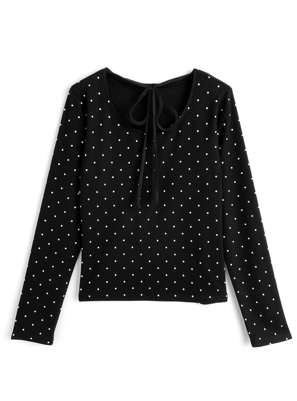 ドット柄ネックリボントップス[ru1673]