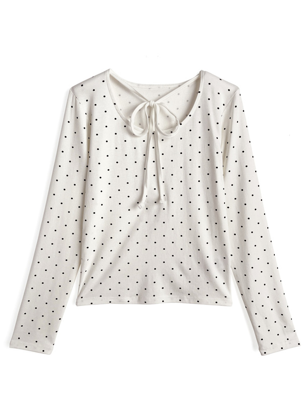 ドット柄ネックリボントップス