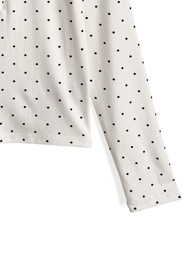 ドット柄ネックリボントップス