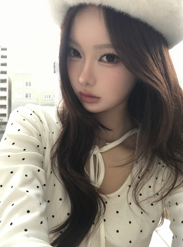 ドット柄ネックリボントップス