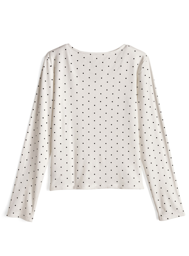 ドット柄ネックリボントップス