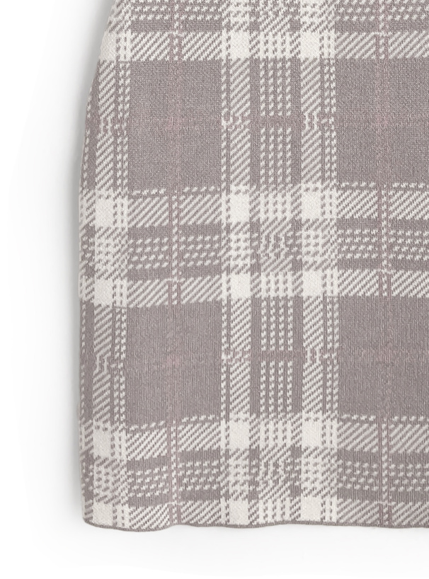 チェック柄フロントオープンリボンノースリーブニットミニワンピース